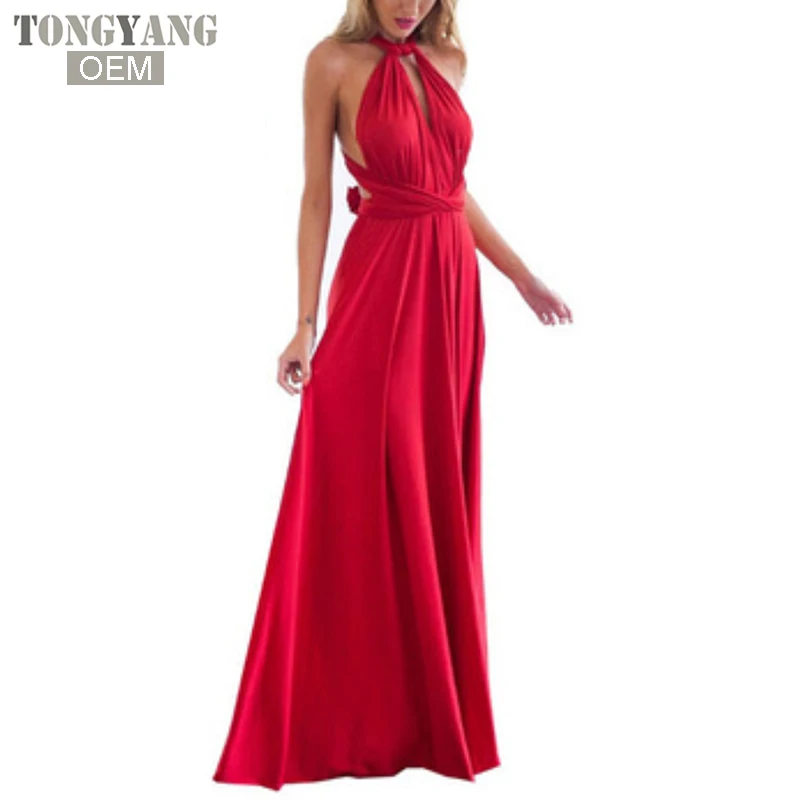 TONGYANG Sexy Women Multiway Wrap Convertible Boho Maxi Club Red Dress Bandage Long Dress Party Bridesmaids Infinity Robe