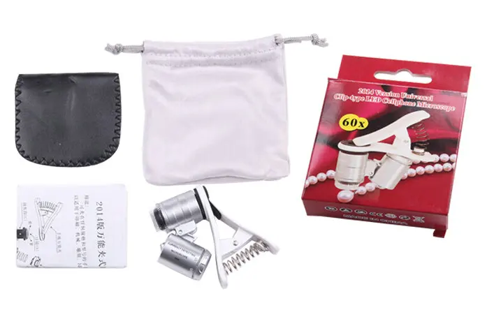 NO.9882-W LED Illuminated Mini 60X Microscope for Smartphone