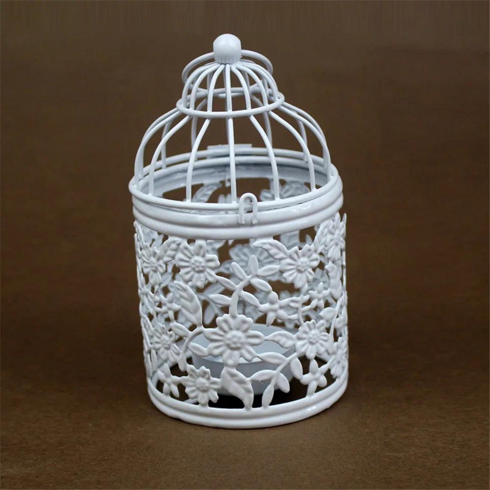 European metal white decorative bird cage candle holder