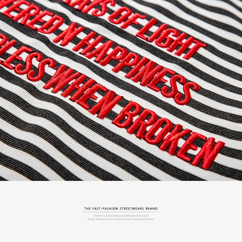 
OEM ODM Yarn Dyed Striped Long Sleeve T Shirt Men with 3D Embroidery 