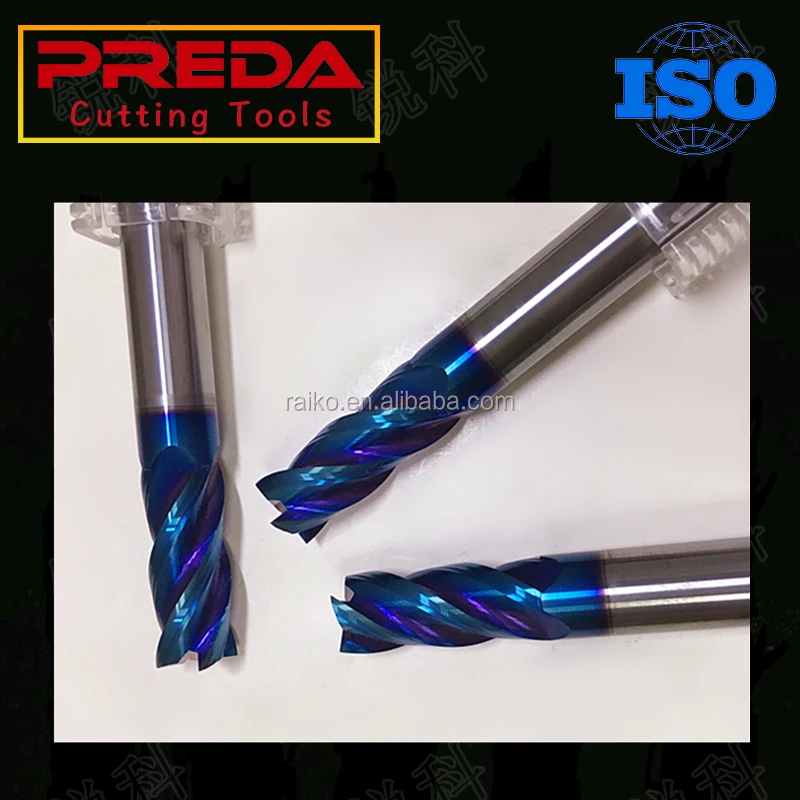 Best selling CNC 4 Flutes HRC65/70 Blue NANO Coated Solid Carbide Square End Mill ferramentas flat end mill