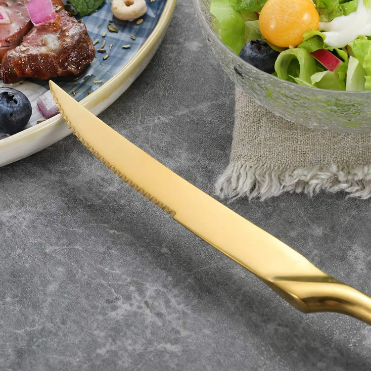 
304 Stainless Steel Food Grade Metal Reusable Restaurant Chef Kitchen Cheese Custom Cutter Serrated Gold Steak Knife Set 