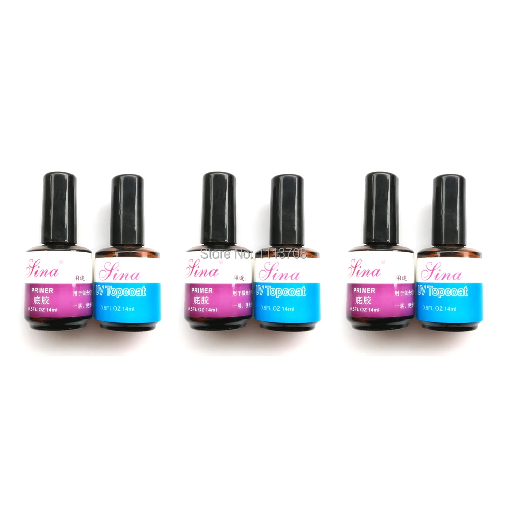 Free shipping 3 lots UV Top Coat Primer Base Gel Nail Art Tips Builder Acrylic Polish