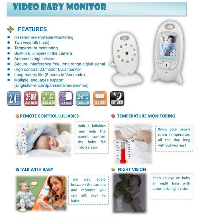 
2017 hot selling cheap wireless 2.4inch baby monitor 