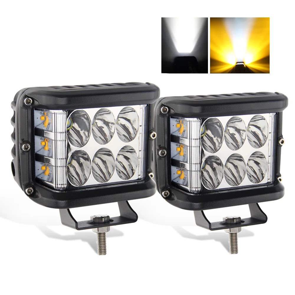 New Wide Range 3Inch Auto Side Working Light 45W 24V Square Duallys 12V FYellow Amber White lashing Strobe Led Work Light
