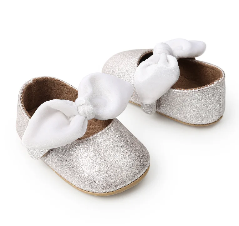 In Stock Baby Girls Mary Jane Flats with Bow knot Non-Slip Toddler First Walkers Princess Dress Shoes