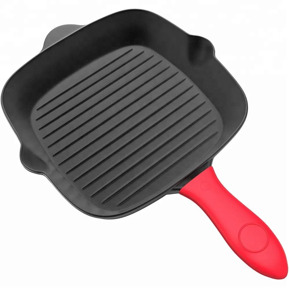 
Pre-Seasoned Cast Iron Square Grill Pan - 11 inch Nonstick Stove Top Grilling Pan for Oven and Vegetables - Silicone Handle Cove 