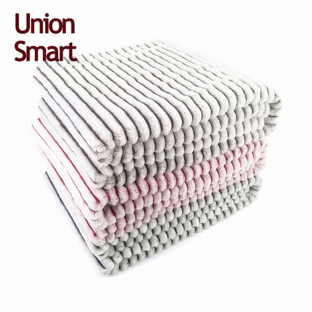 drop needle warming plush Super soft Striped blanket back side printing