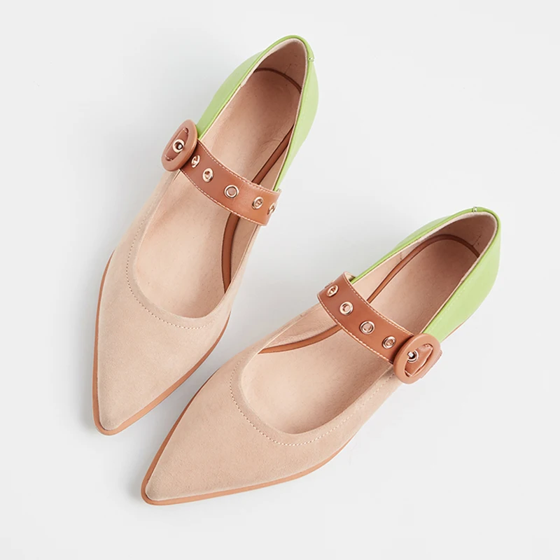 WETKISS New Arrival High Quality Leather Flat Shoes Suede Upper Women Flat Shoes Lady Footwear Flat Mary Jane Shoes Wholesale