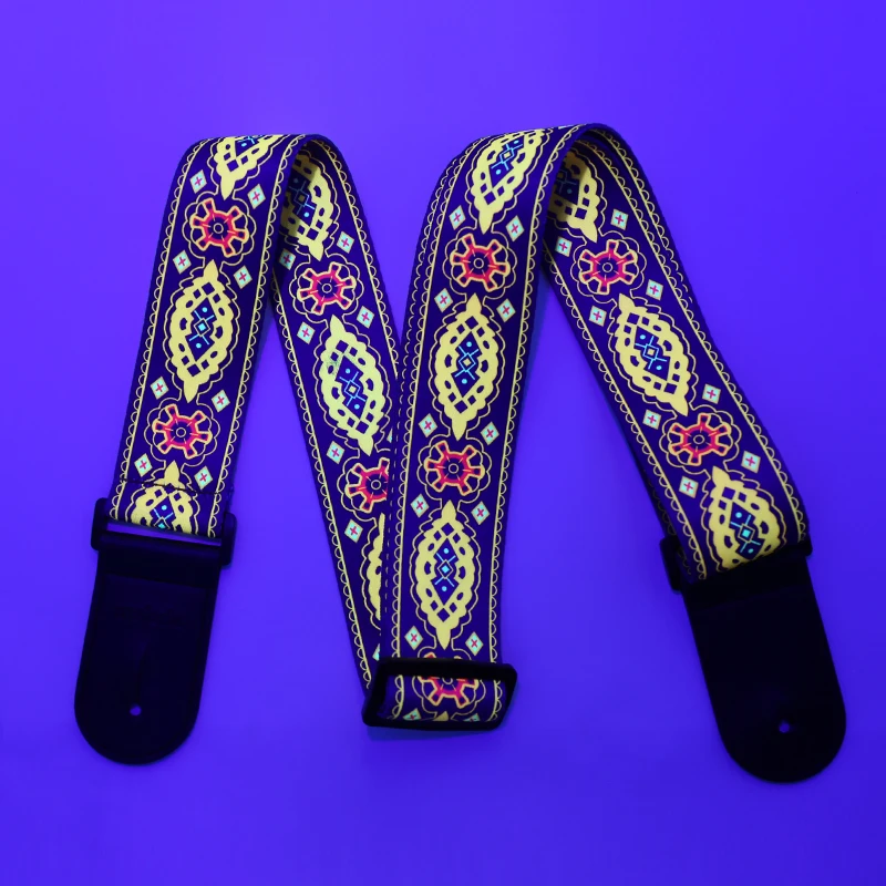 Wholesale Factory Direct  Fluorescent Custom Colorful Sublimation Printed Polyester  Rock Guitar Strap