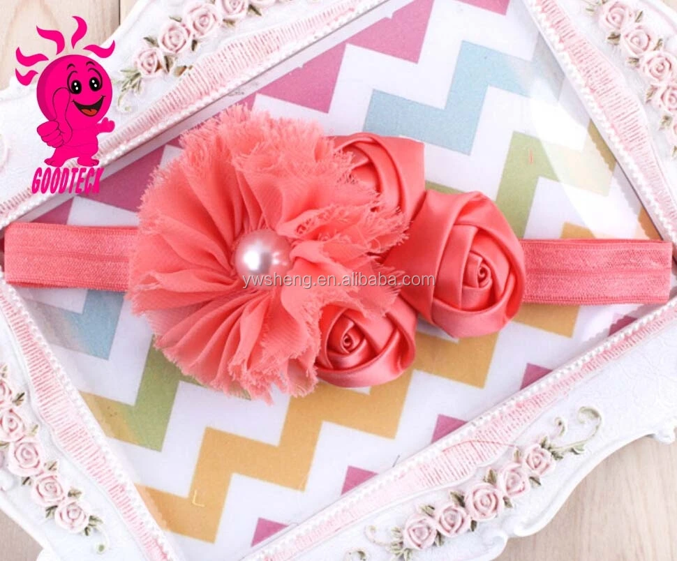 Pearl & rose flower kids headband, Pearl flower crochet headband