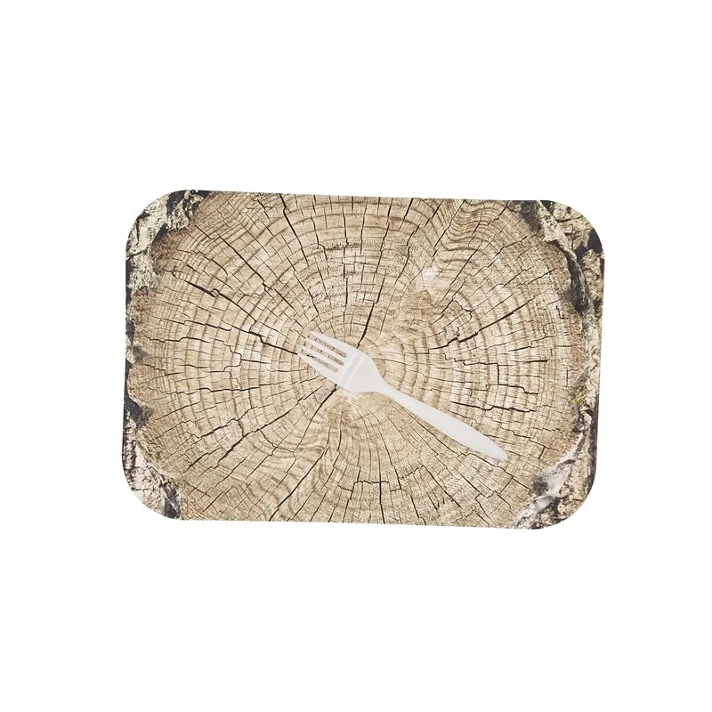 
food graded wood printed paper tray disposable rectangular paper plate 