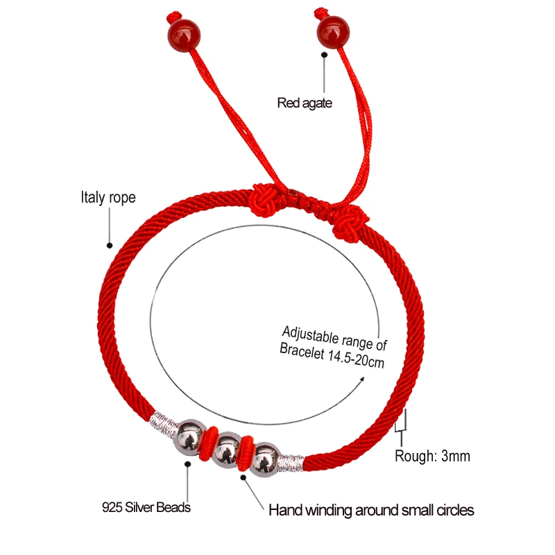 
LONGJIE factory direct wholesale manual weaving transfer 925 sterling silver bead red rope bracelet accept customized 