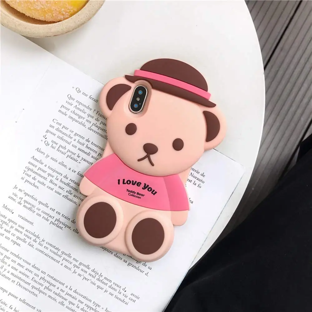 Cute Teddy Bear Cartoon Shaped Silicone Phone Case For Kids Girls