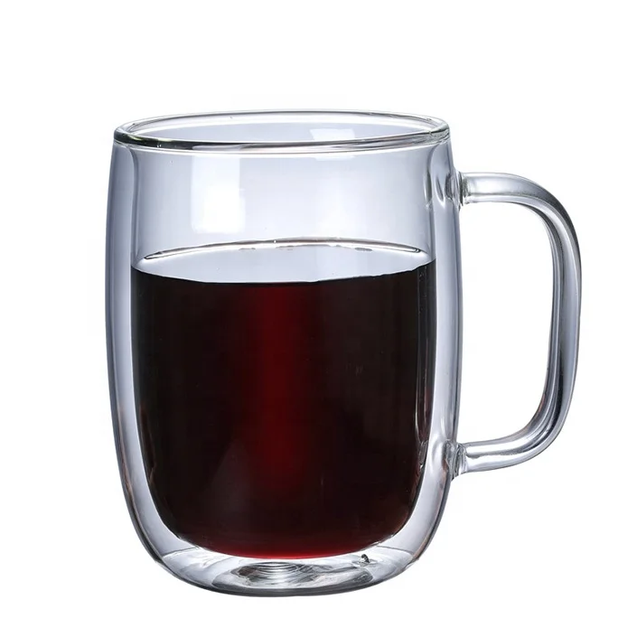 Best seller high quality double glass cup with handle