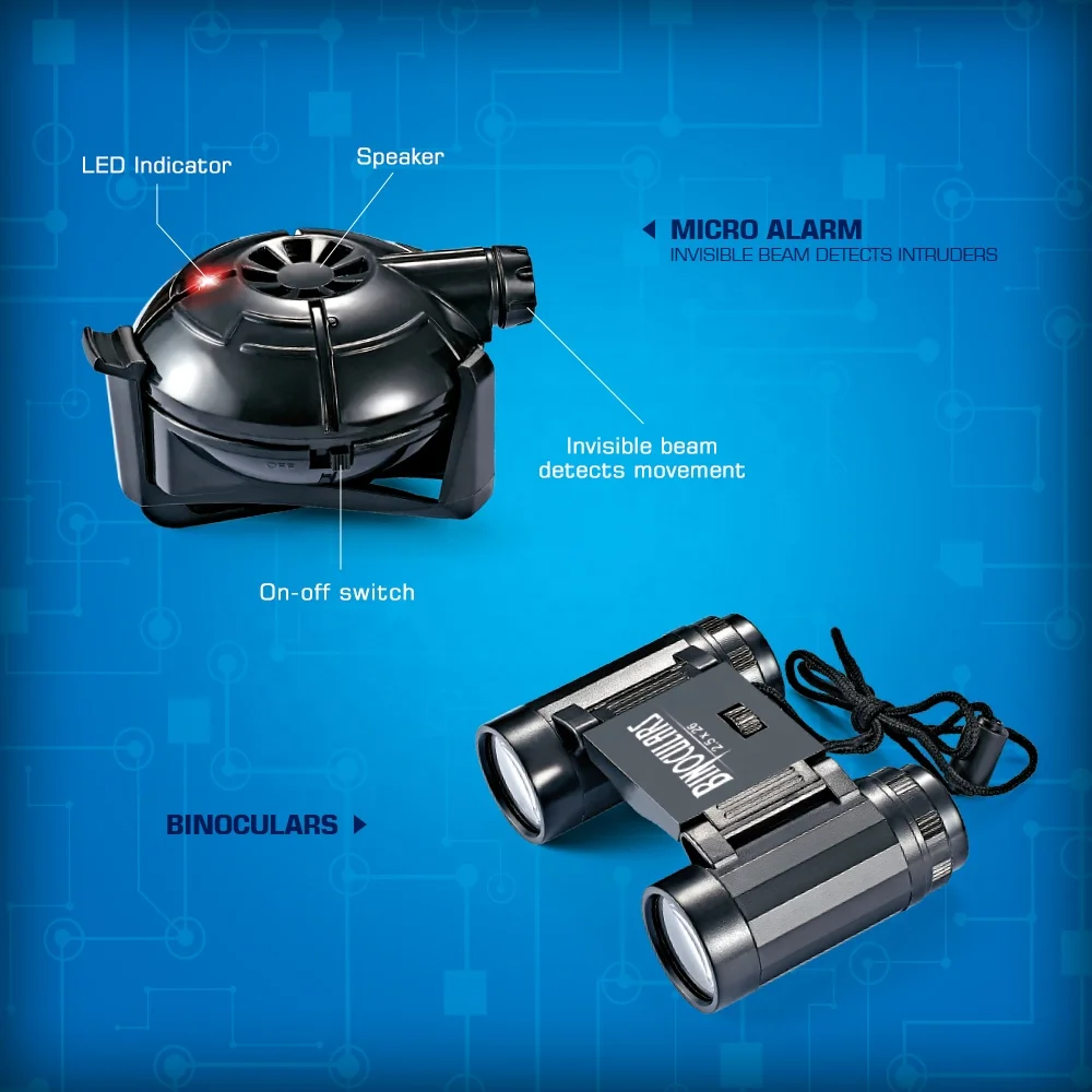 Role playing detective game sensor alarm with plastic toy binocular spy gadgets for kids