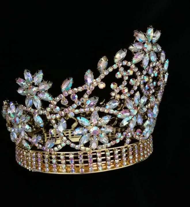 Позолоченные Полный Круглый Театрализованное Корона королевы свадебная тиара