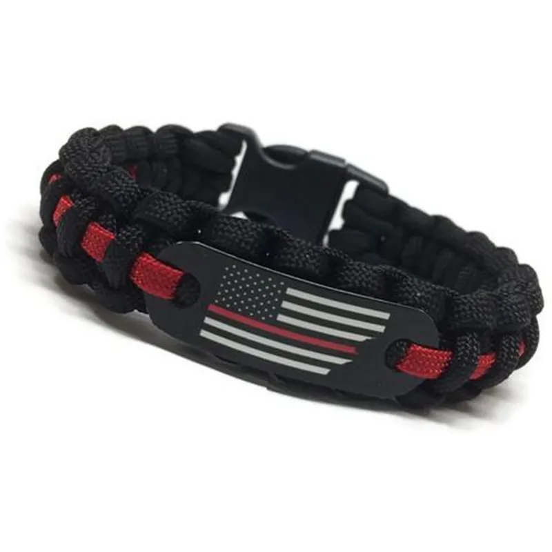 Handmade thin red line survival paracord  bracelet USA flag memorial paracord bracelet