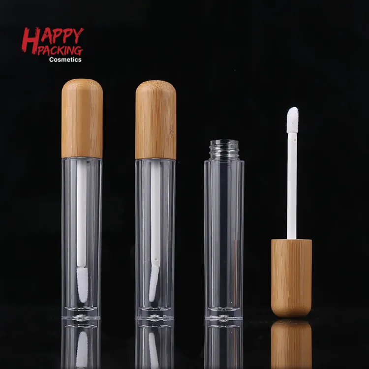 Hot Sell Bamboo Wooden Printing Lid Lipgloss Lipstick Lip Gloss Tube Empty Cosmetic Packaging Plastic Lipstick Tube