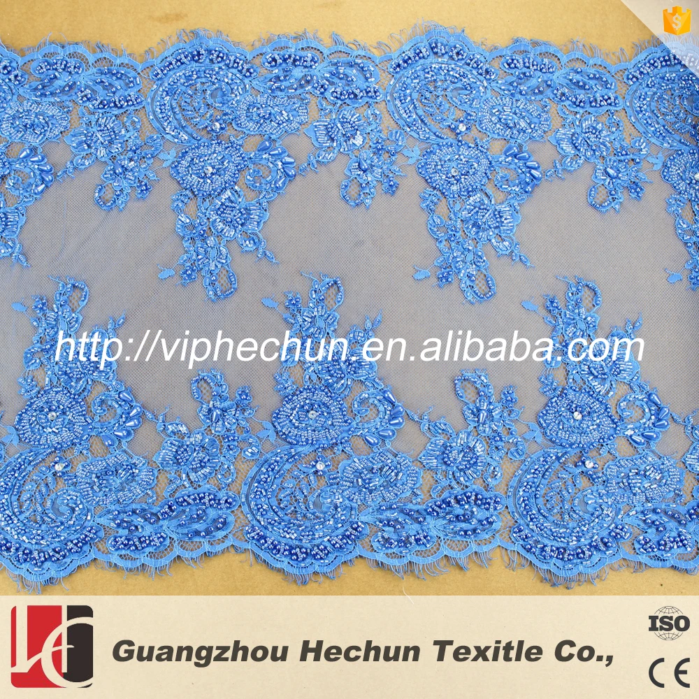 HC-1424 HeChun cheap soluble beaded lace beautiful blue eyelash lace