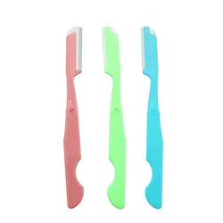 Colorful eyebrow trimmer plastic foldable makeup dedicated scraping eyebrow razor blades