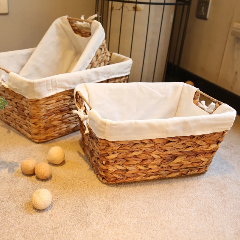 Handmade  Water Hyacinth Basket Straw Woven Basket Home Organizer Bins with handle