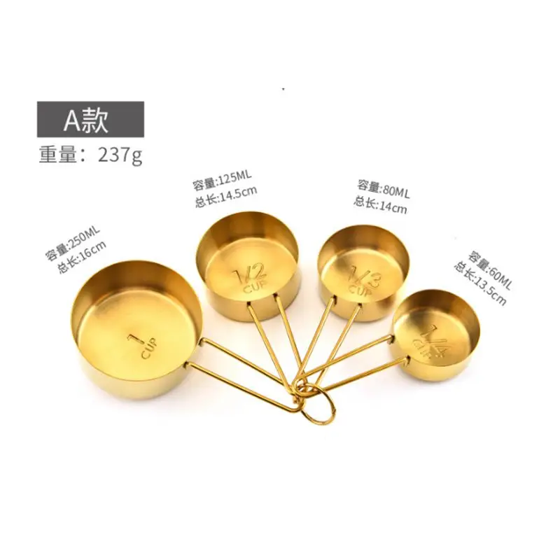 Lixsun High Quality 4PCS Rose Gold Measuring Spoon And Cup Set With Stainless Steel  Handle For Baking Tools