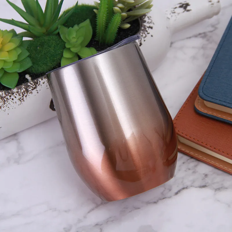 12Oz Wine Insulated Cup Stainless Steel Travel Cup Double Wall Vacuum Wine Tumbler Gradient Eggshell Cup