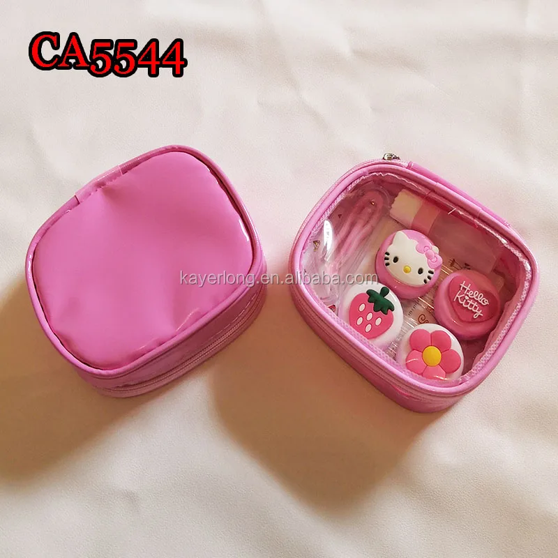 Оптовая продажа ПВХ мягкий Hello kitty и клубника деко, наборами по 2 пары футляр для контактных линз с чехлом из искусственной кожи пу CA5544