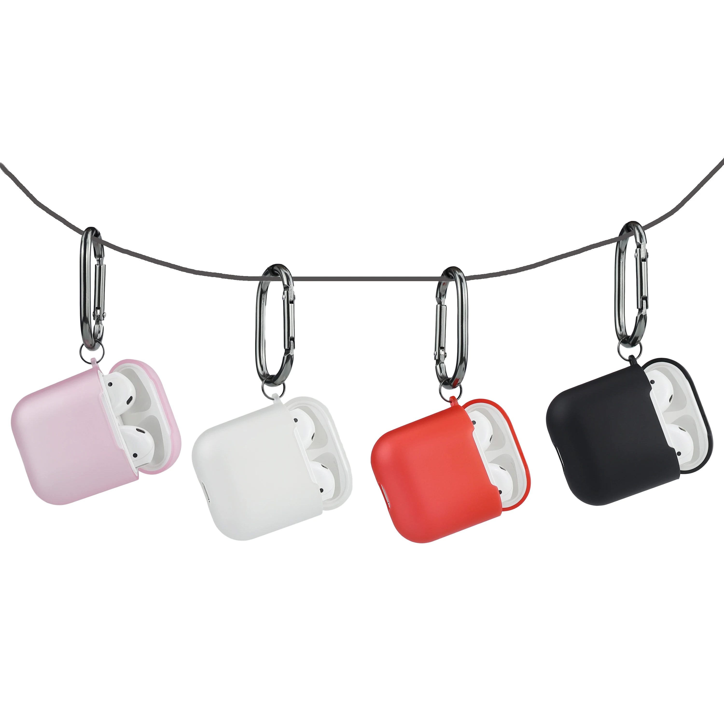 Soft TPU cover For AirPods case, hard Protective Keychain  Case  for Apple Earpods with hook