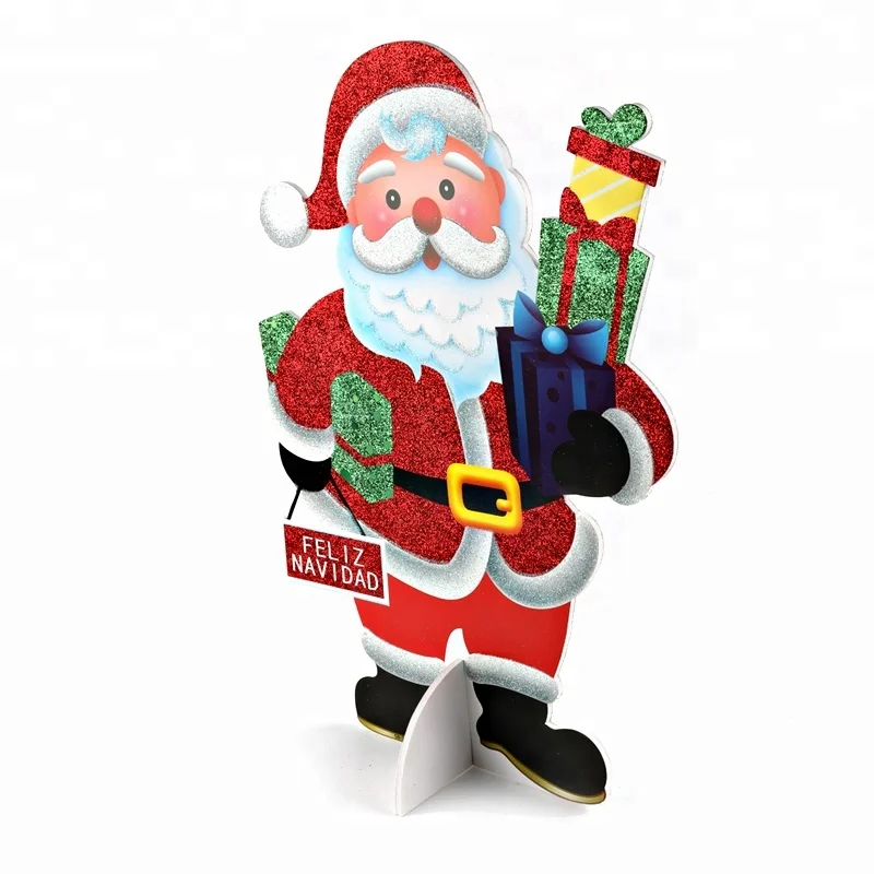 wholesale delicate glittering Christmas display Santa Claus cardboard stand display for Christmas festival decorative