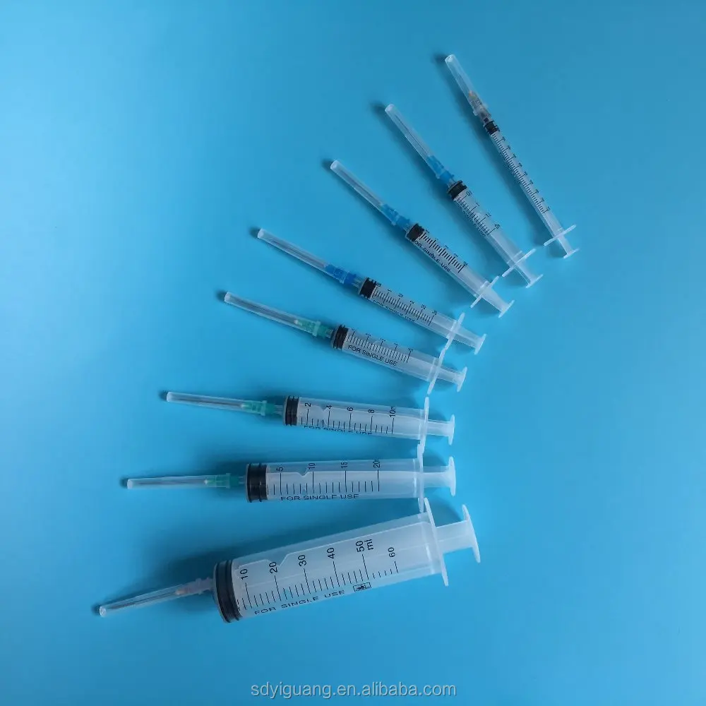 Disposable syringe luer slip with needle 1/2/3/5/10/20/50ml