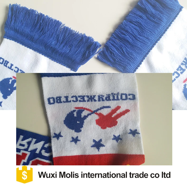 Small MOQ cheap custom knit soccer team scarves