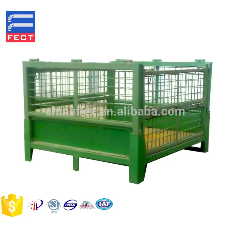 Powder Coating Steel Wire Mesh Pallet Box/crate Warehouse Mesh Cage With Wheels