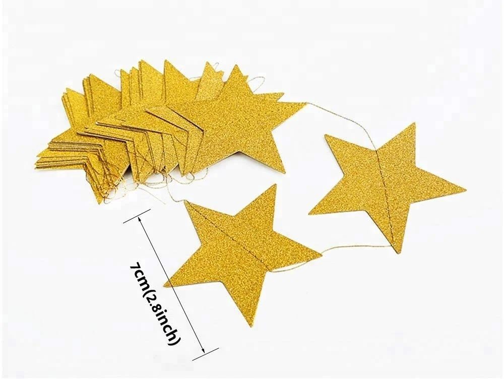 Gold Glitter Sparkling Star Garland Bunting for Baby shower Wedding Party 13 feet 1pcs Hanging Star Sets
