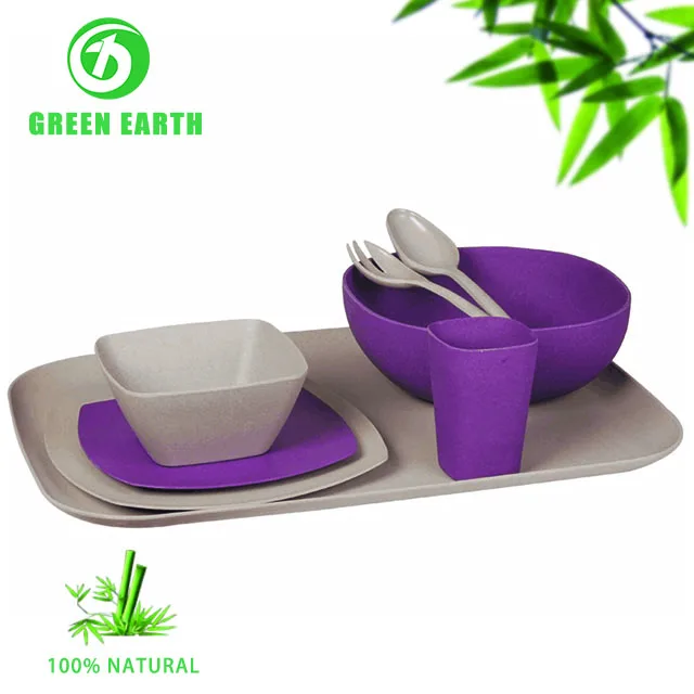 
china factory bamboo fibre natural tableware dinnerware cup plate bowl set 