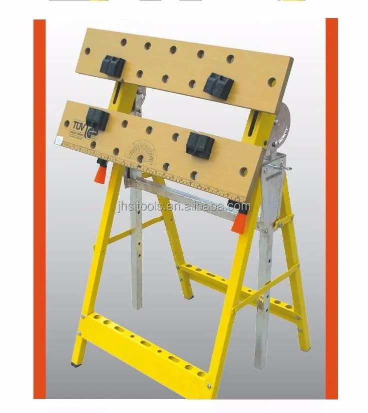 
Adjustable Height Bench MDF Board Foldable Work Bench and Vice, Portable Sawhorse with Quick Clamp,220lb, 0-90 degree Flip Angle 