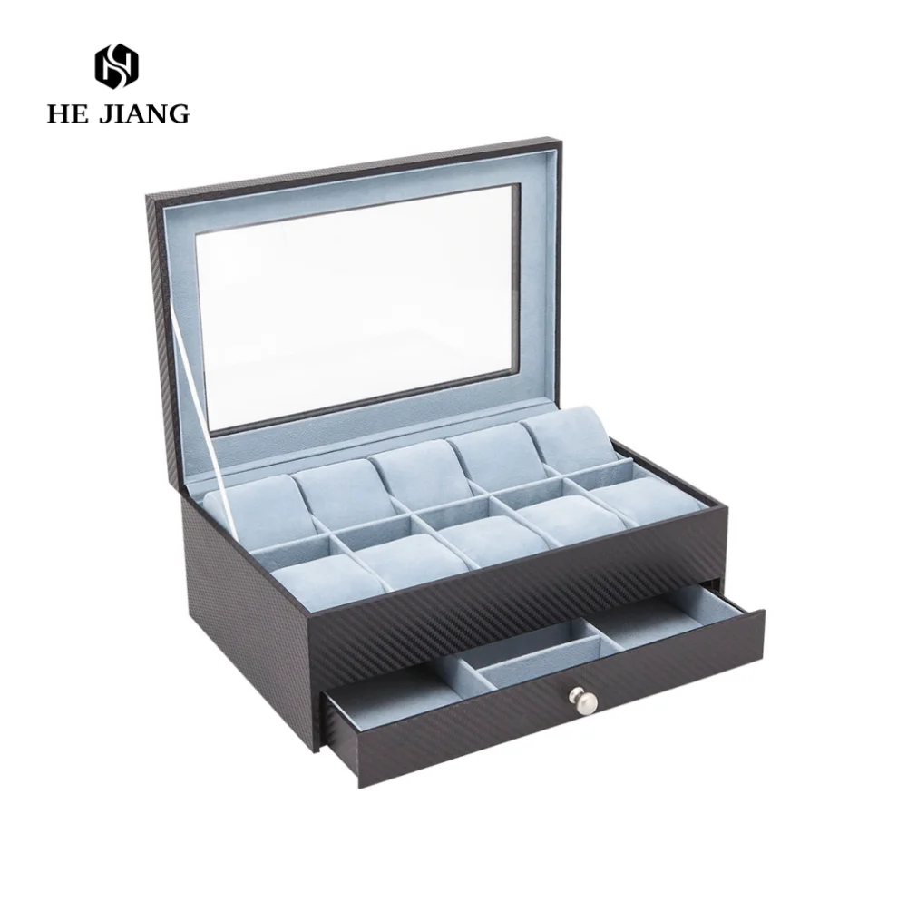 Customized Fashion Carbon Fiber Leather Watch Box Jewelry Eyewear Watch Storage  Box