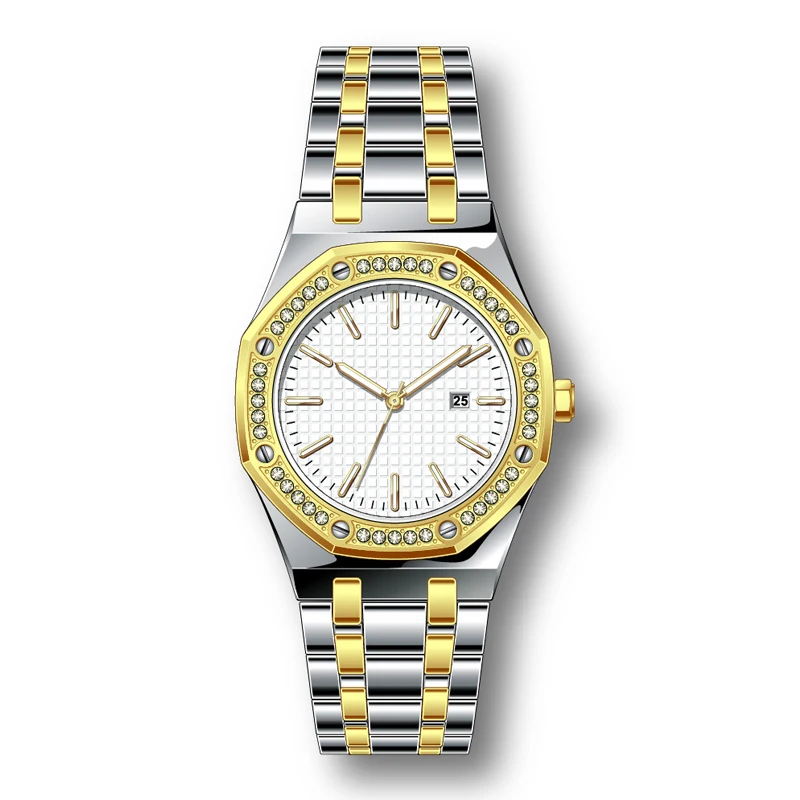 Fashion diamond stainless steel mens watch