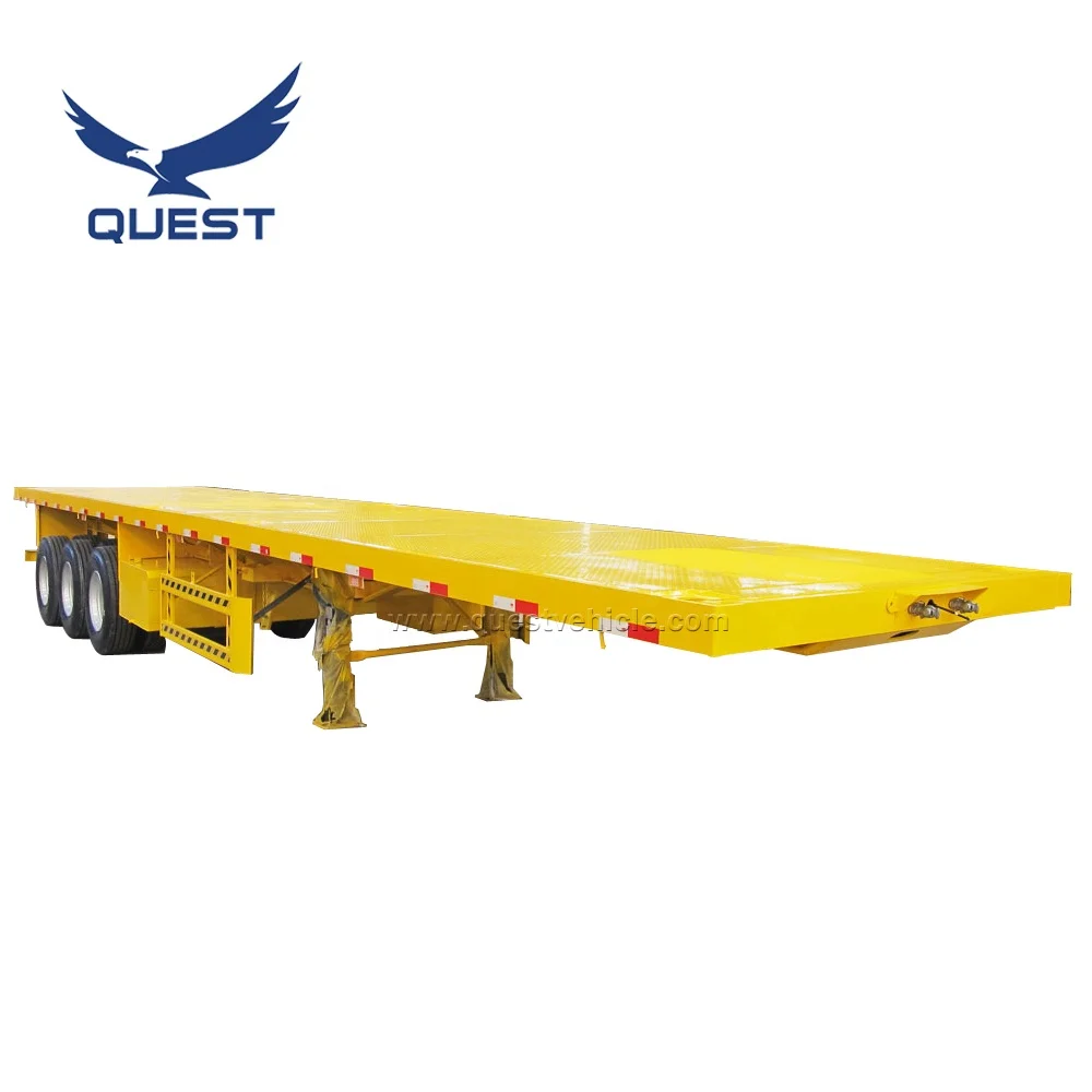QUEST Tri-Axles 20ft 40feet 50Ton flat bed chassis Flatbed 40 Ft Container Semi Trailer For Sale