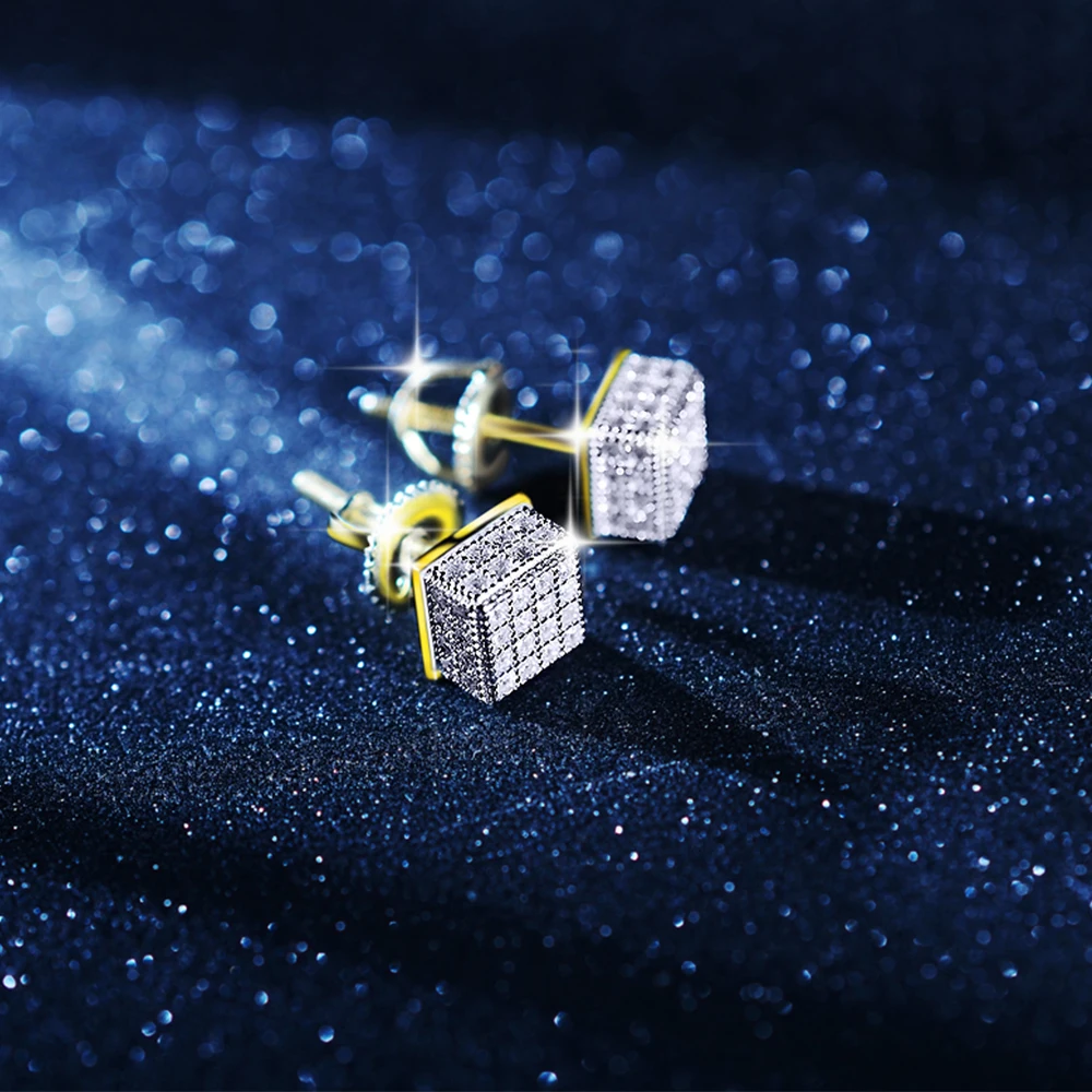 Мужские ювелирные изделия с микрозакрепкой, серьги-гвоздики из серебра 925 пробы с цирконом и золотом 14 к