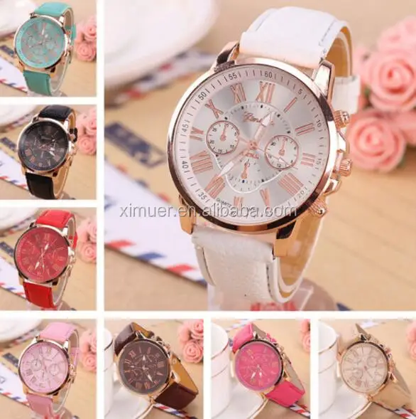 Cheapest mens geneva watch leather watch promotional wrist watch