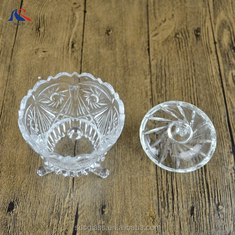 Уникальные прозрачные стеклянные контейнеры для конфет в готическом стиле с крышкой, с тиснением, европейские ветровые миски для сахара с крышкой и ножками