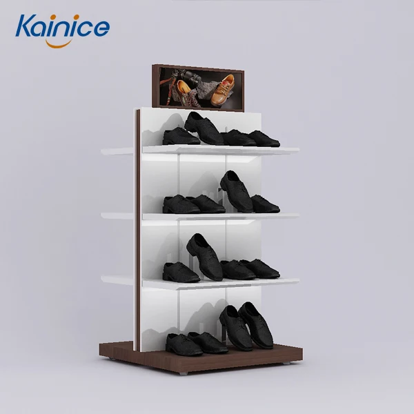 Kainan Wooden Single Side Designer Shoes Display Rack Commercia Sales Painting Shoe Store Display Racks Slipper Display Stand