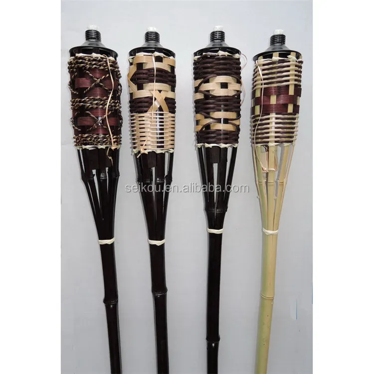 Garden Tiki-Style Bamboo Tiki Torches with Metal Oil Canister