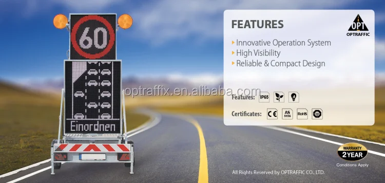 EN12966 P20 P16 P10 P8 RGB Traffic Control Full Matrix Signs Portable Car Truck Mounted LED Traffic Variable Message Signs