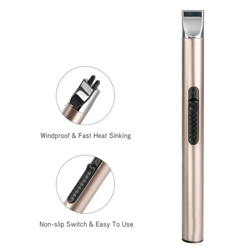 Wholesale USB Custom Candle ARC Electric Long Rechargeable Flameless Slim Plasma Lighter Grill Lighter for Candles Kitchen BBQ