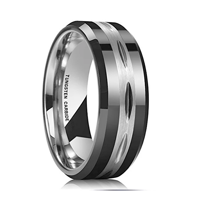 
Custom hammered rings tungsten carbide 8mm men gold engraved black rings 