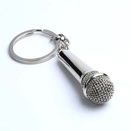 Plated Silver 3D Metal Microphone Shape Keychain