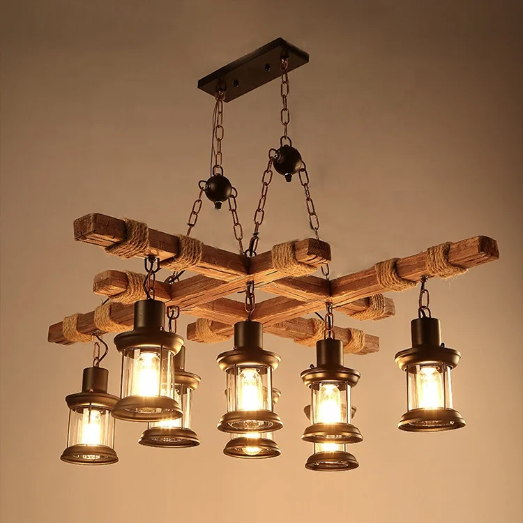 led lights kitchen chandelier retro pendant lamp indoor home decoration in wood design